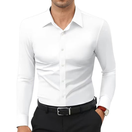 Four-Way Stretch White Button-Down Men's Plus-Size Shirt