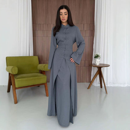 Zen Style Buttoned Long Sleeve Dress Set