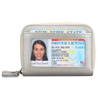 First Cowhide Double Layer Zipper Expanding Card Holder