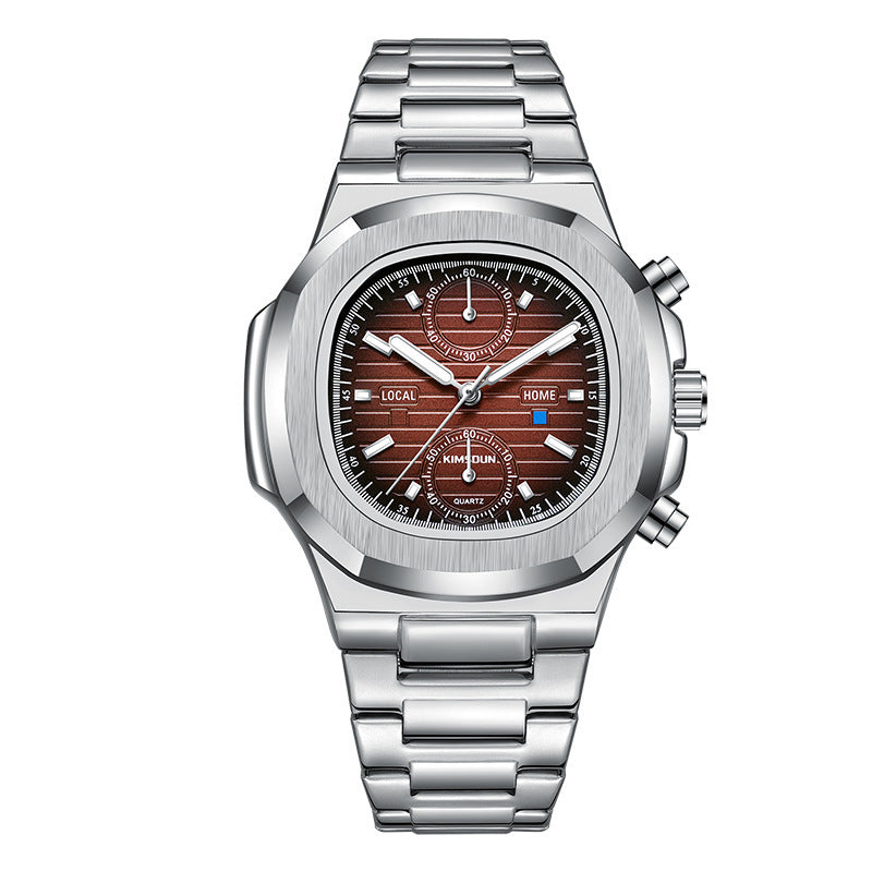 Multifunctional Mens Quartz Watch with Stainless Steel Strap