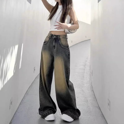 Womens High Waist Wide Leg Denim Pants