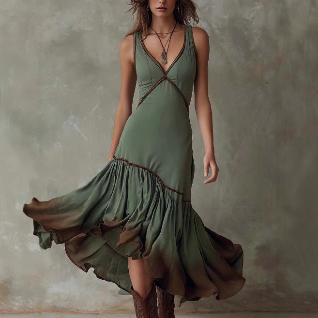 Bohemian Tie-Dye Ruffle Midi Skirt For Cross-Border Independent Sites In Europe And The US