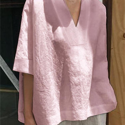 Womens V-neck Cotton Linen Shirt