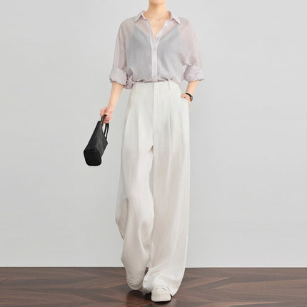 Womens Tencel Linen Wide Leg Pants