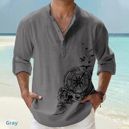 Summer Printed Stand Collar Shirt