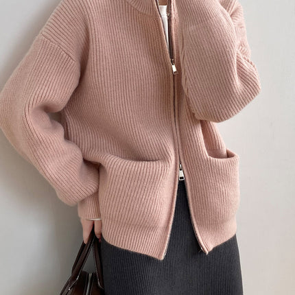 Retro Double Zipper Knitted Cardigan