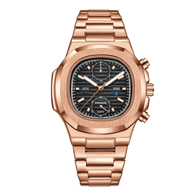 Multifunctional Mens Quartz Watch with Stainless Steel Strap