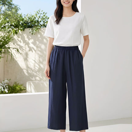 Womens Tencel Linen Wide Leg Casual Pants