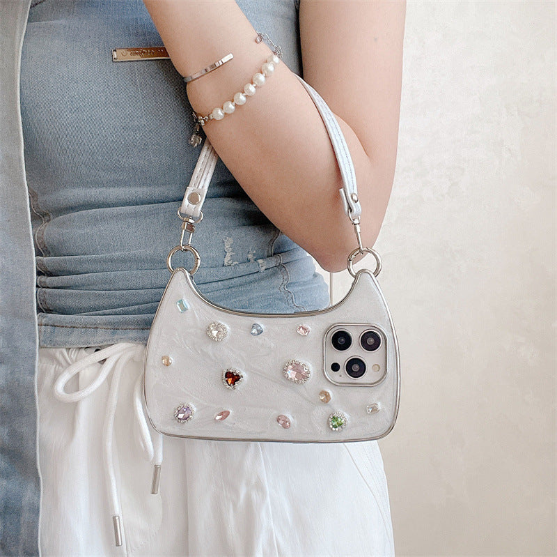 Sparkling Diamond Electroplating Phone Case with Hand Strap