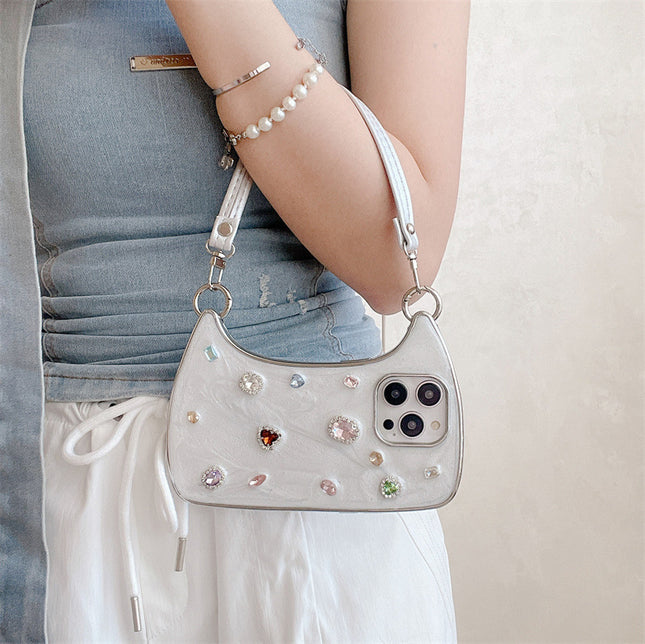Sparkling Diamond Electroplating Phone Case with Hand Strap