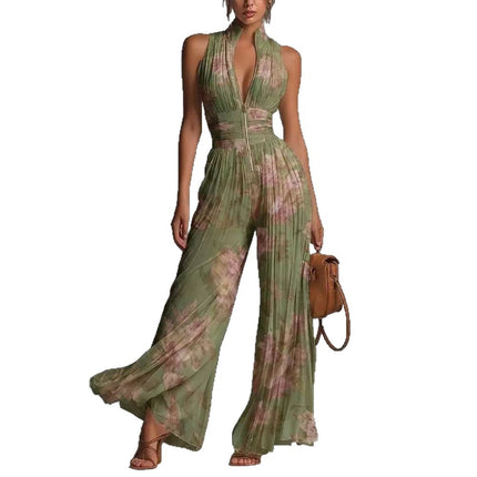 Womens Fashion Pleated Halter Neck Jumpsuit