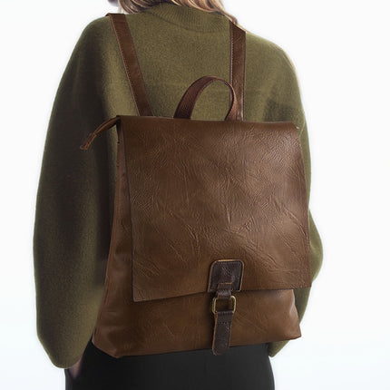 Vintage PU Leather Backpack with Multiple Pockets
