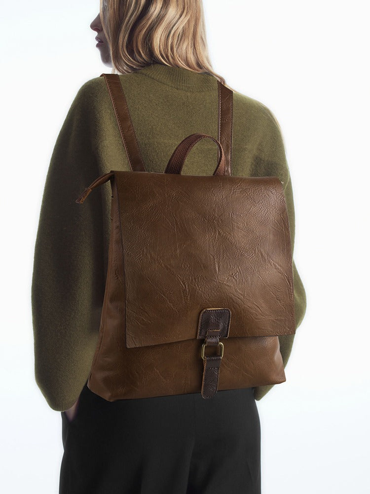 Vintage PU Leather Backpack with Multiple Pockets